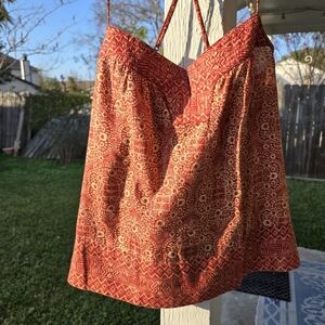 BCBG Maxazria Strappy Tank Top Red Metallic Gold Geometric M